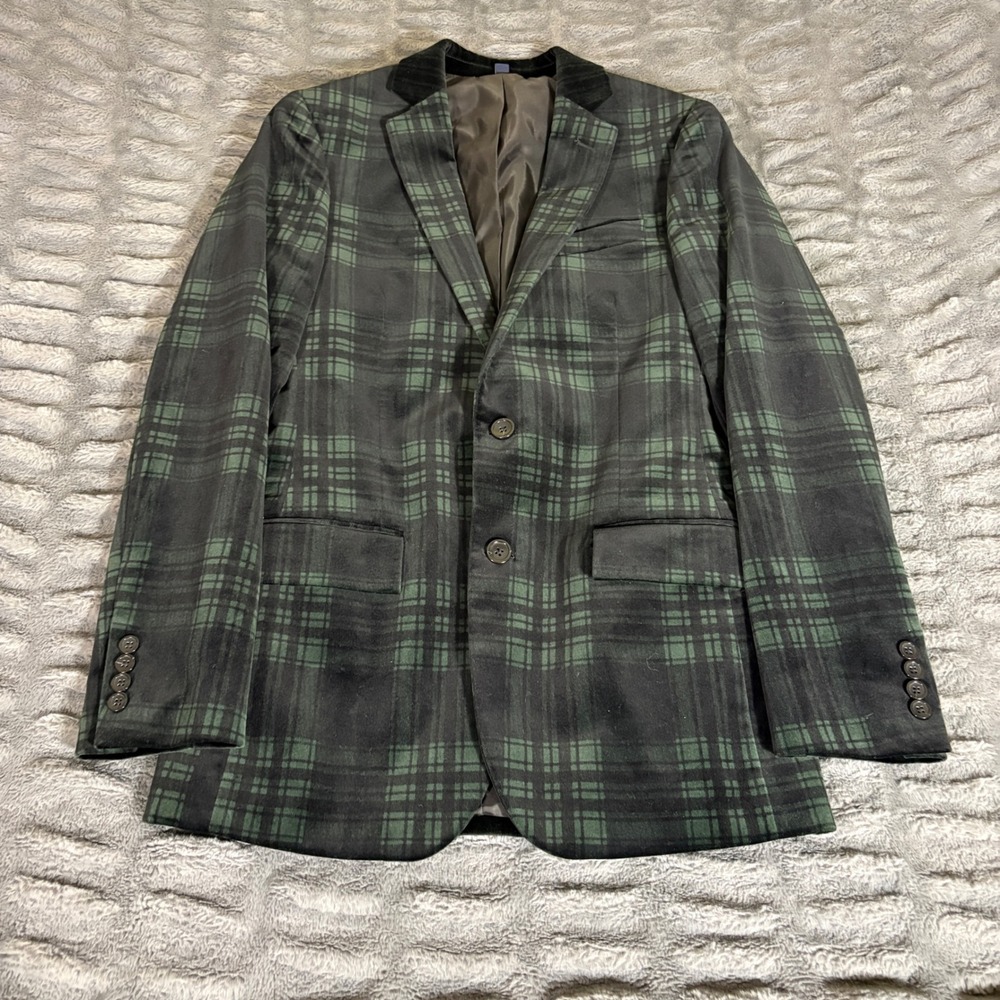 J.Crew‎ Thompson Blazer 34R Mens Green Black Watch Plaid Cotton Sport Coat CD648